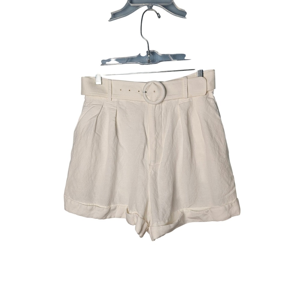 Significant Other Cecile Ivory Belted Linen Blend Shorts High Rise‎ Women Size 6